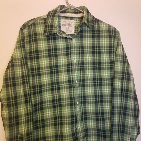 Aeropostale Mens SMALL Green Blue White Button Down Long Sleeve Shirt - Picture 1 of 2